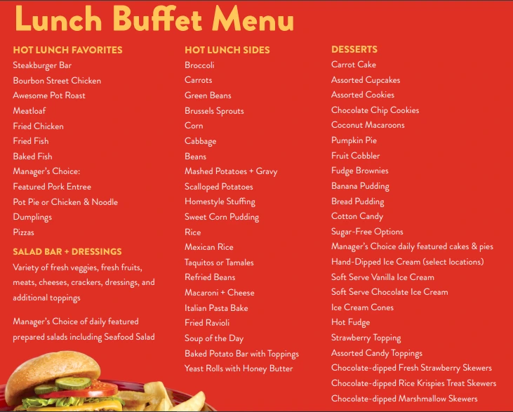 Golden Corral Lunch Buffett Menu 2026
